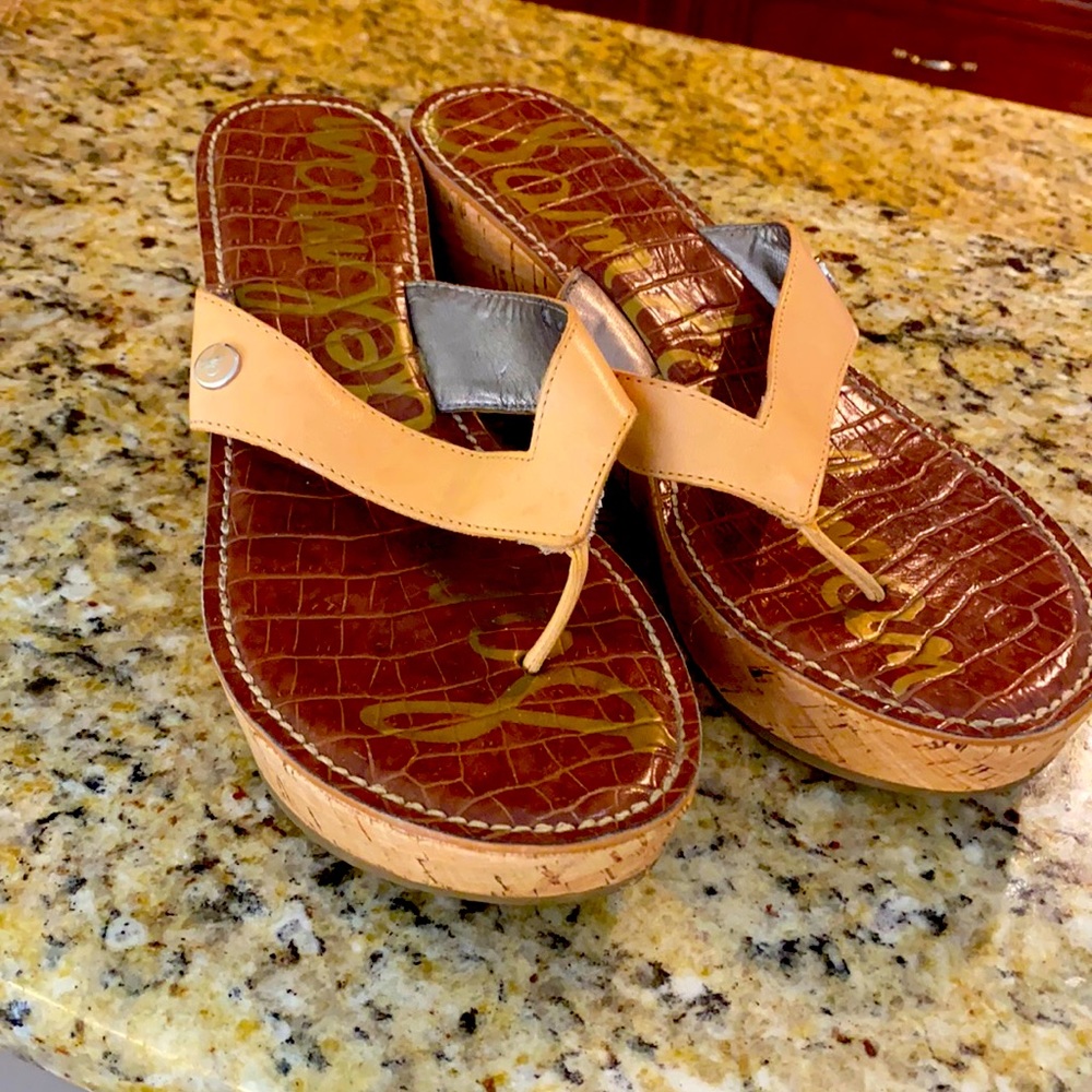 Sam Edelman leather platform flip flops